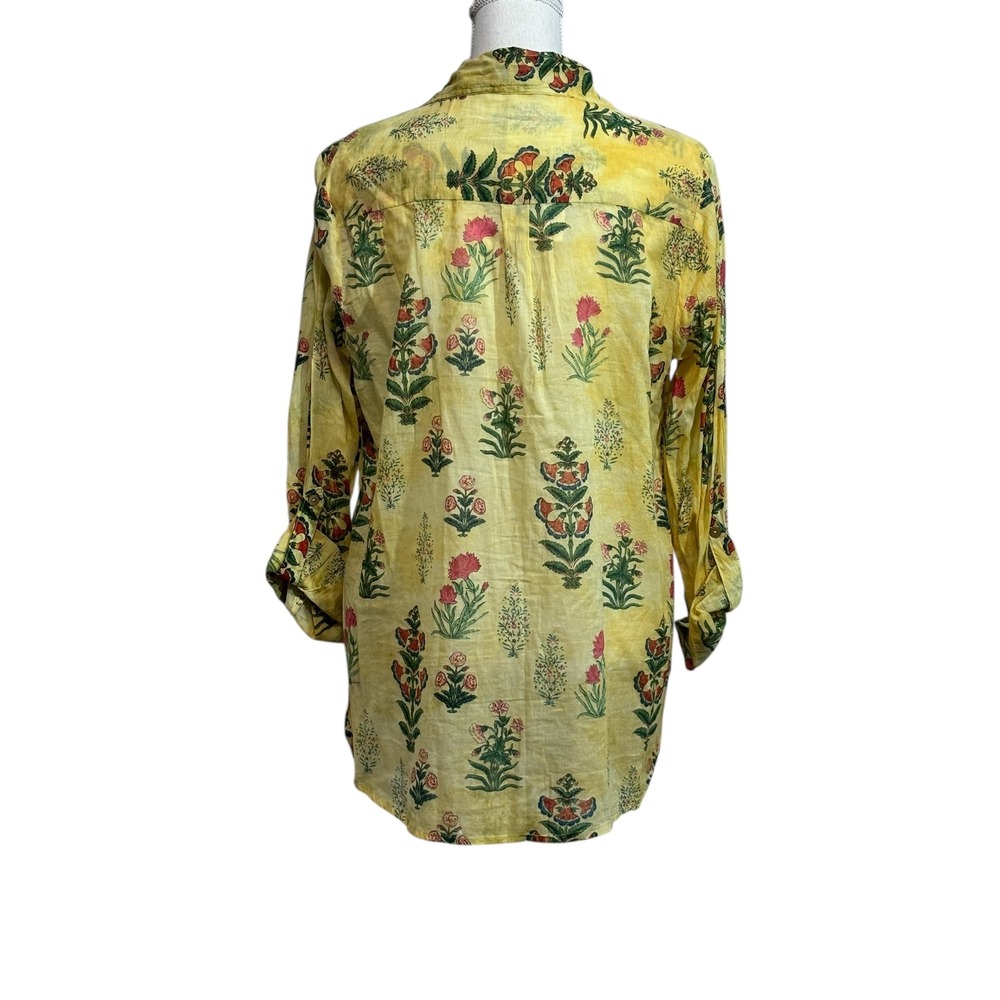 Vintage Goa Women's Yellow Floral Embroidered Tunic Shirt Size L - B13 - Picture 2 of 10